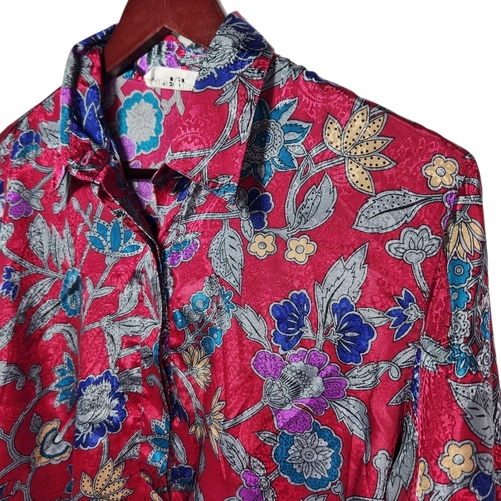 Vintage Alfred Dunner Blouse Size 14 Wine Red Floral Paisley Long Sleeve 80s 90s - Picture 3 of 10